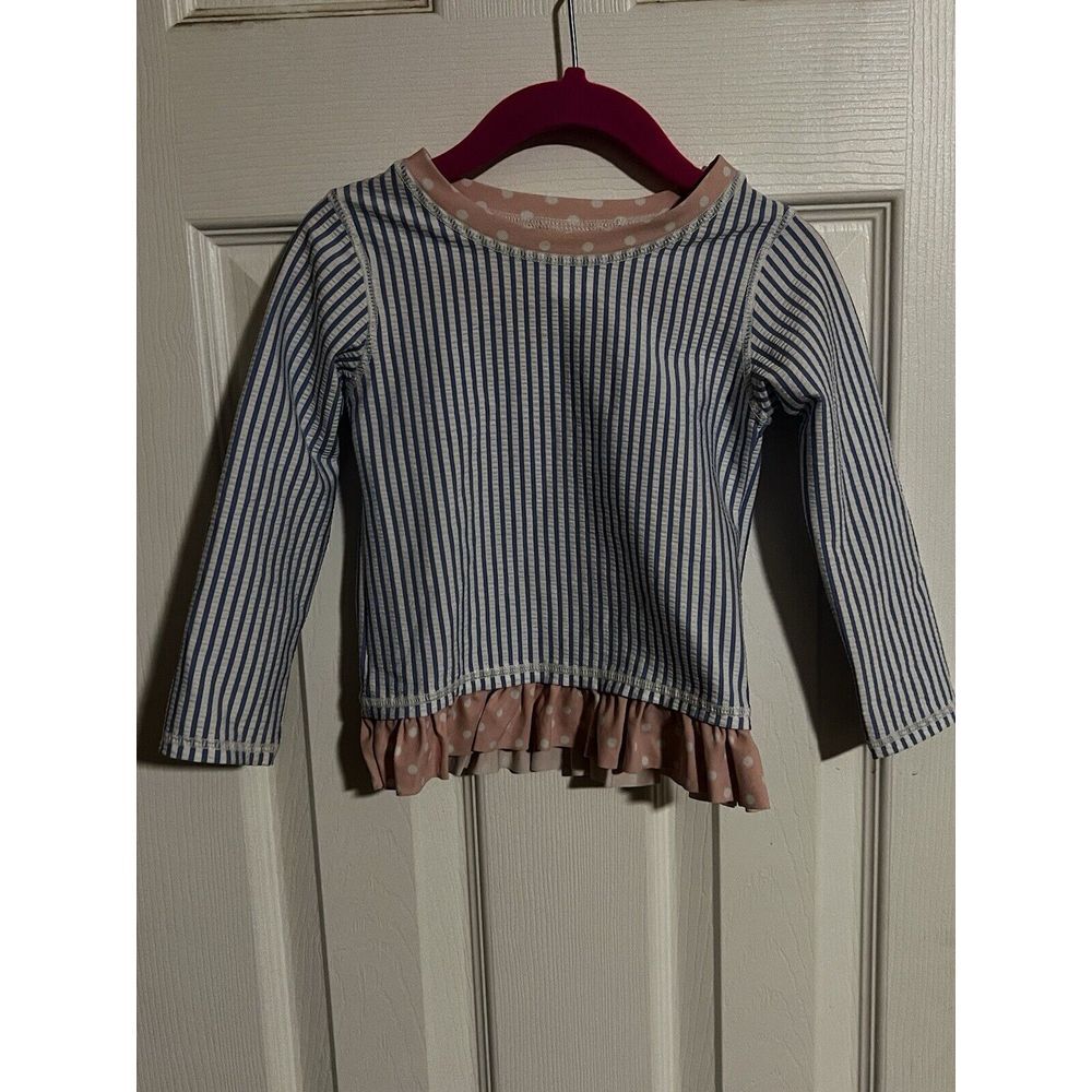 Ruffle Butts Swim‎ Shirt Girl's Size 2T Baby Girls Blue Striped Pink Ruffle